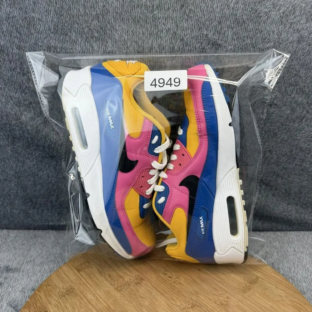 Nike Air Max 90 Shoes Boys Size 7Y Yellow Pink Blue Casual Sneakers CD6864-700